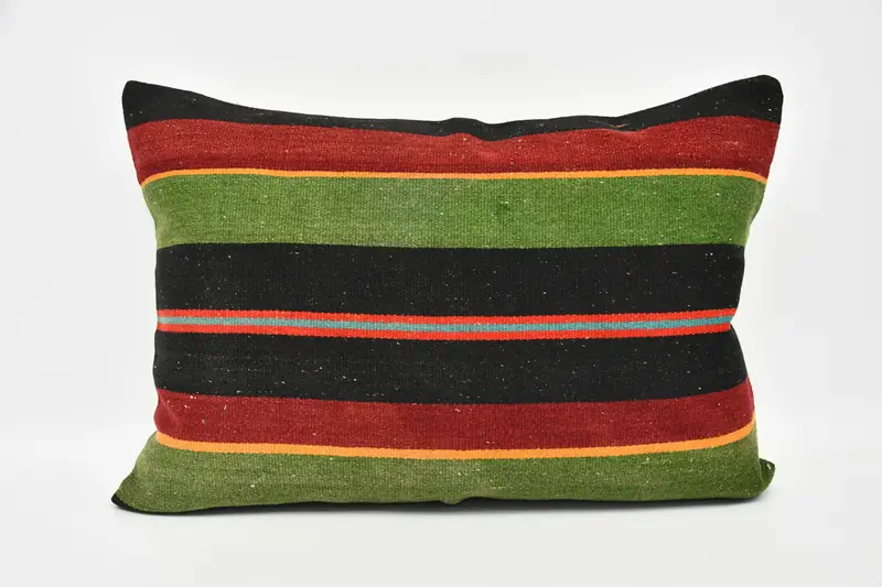Kilim Pillow, Vintage Kilim Throw Pillow, Ethnical Kilim Rug Pillow, Nomadic Pillow, Cushion Case, Seat Cushion Case, 20x28 Green Cushion Case - 1