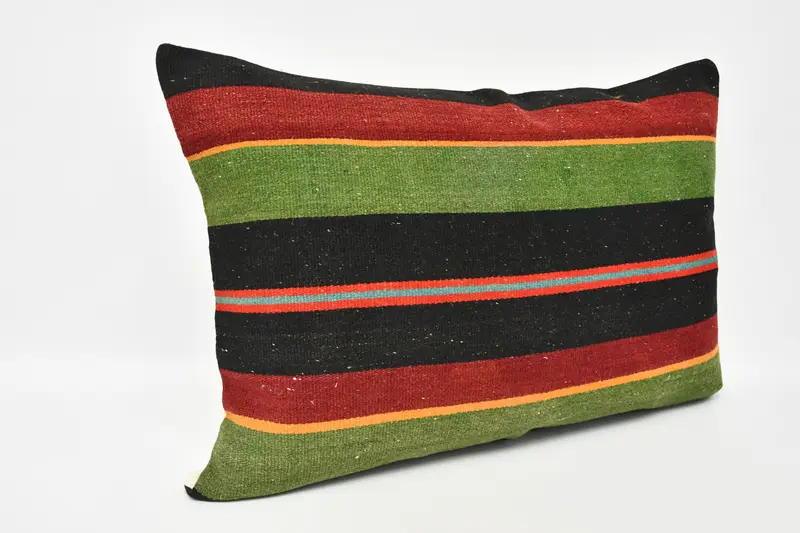 Kilim Pillow, Vintage Kilim Throw Pillow, Ethnical Kilim Rug Pillow, Nomadic Pillow, Cushion Case, Seat Cushion Case, 20x28 Green Cushion Case - 3