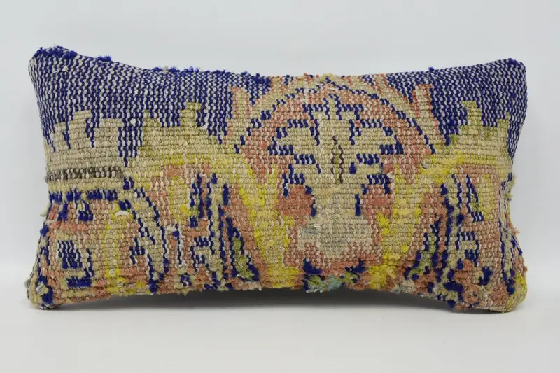 One Of A Kind Pillow Sham, Pillow, Gift Pillow, 8x16 Blue Pillow, Interior Designer Pillow, Handmade Kilim Cushion - 1