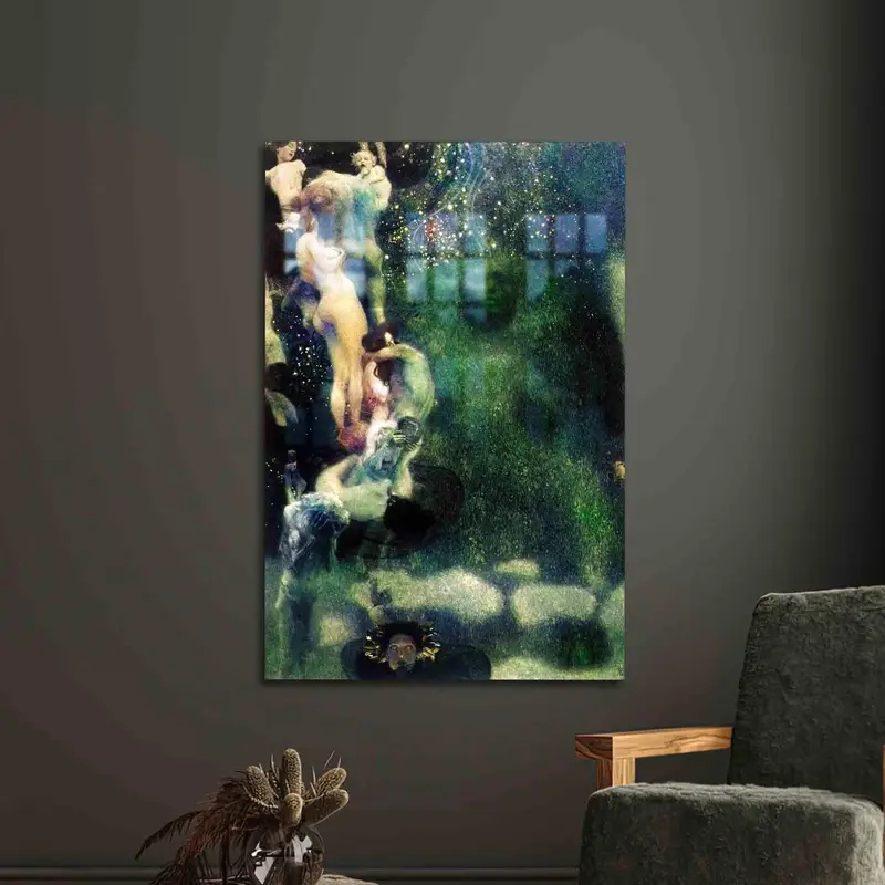 現代クリムト哲学アールヌーボープリントガラス、グリーン色合い