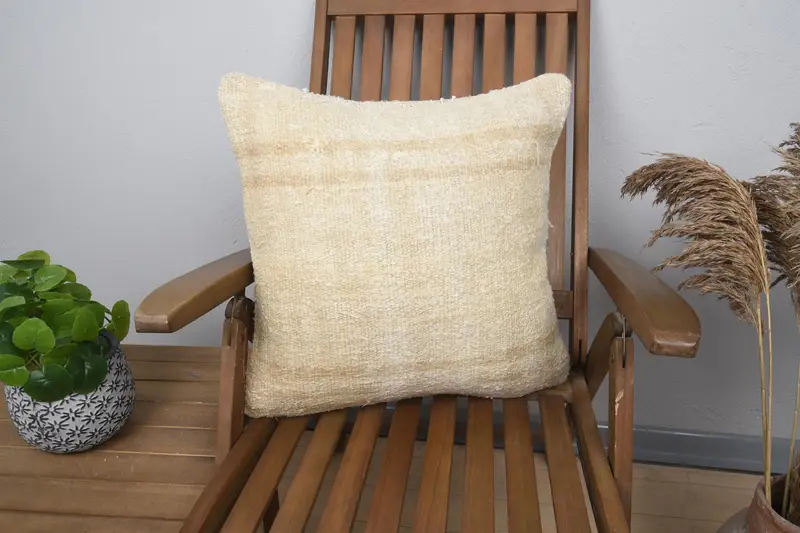 Cushion Cover, Turkish Kilim Pillow, 20x20 Beige Cushion, Pastel Pillow Sham, Pillow for Sofa, Couch Pillow Case, Pillow for Couch - 1