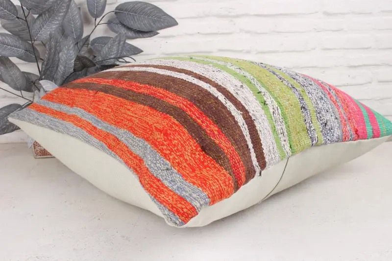 Vintage Kilim Pillow, Custom Pillow, Pillow Sham, 24x24 Green Cushion Case, Armchair Cushion, Pillow for Sofa, Ikat Pillow, Turkish Pillow - 6