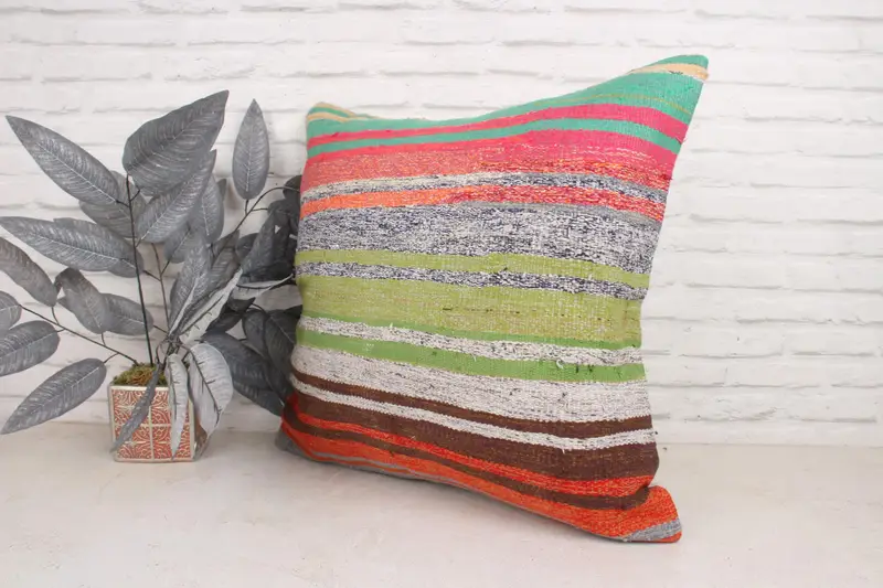 Vintage Kilim Pillow, Custom Pillow, Pillow Sham, 24x24 Green Cushion Case, Armchair Cushion, Pillow for Sofa, Ikat Pillow, Turkish Pillow - 4