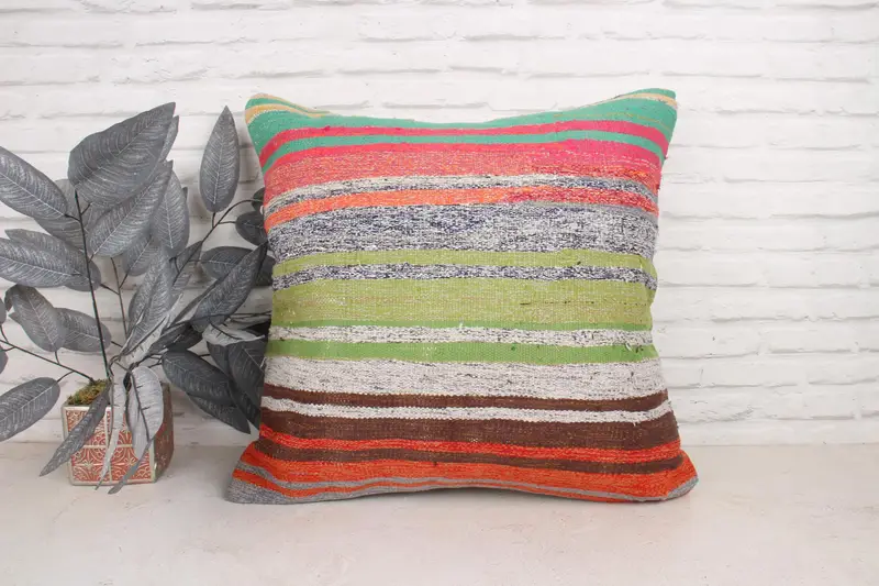 Vintage Kilim Pillow, Custom Pillow, Pillow Sham, 24x24 Green Cushion Case, Armchair Cushion, Pillow for Sofa, Ikat Pillow, Turkish Pillow - 1