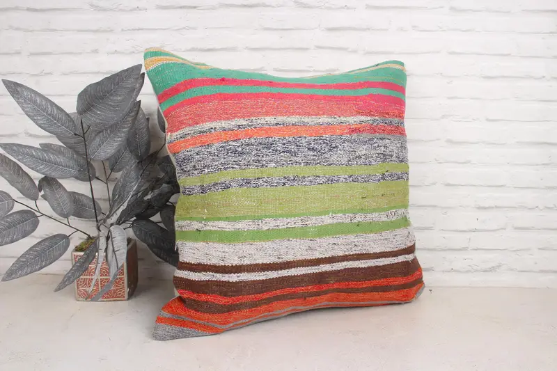 Vintage Kilim Pillow, Custom Pillow, Pillow Sham, 24x24 Green Cushion Case, Armchair Cushion, Pillow for Sofa, Ikat Pillow, Turkish Pillow - 3