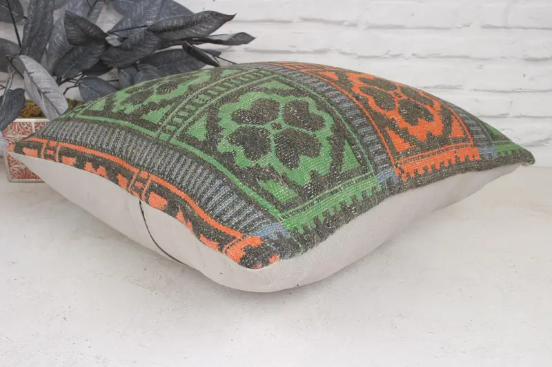 Indoor Pillow Sham, Kilim Pillow, Gift Pillow, Outdoor Pillow, Turkish Rugs Cushion, Cushion Case, 20x20 Green Pillow Case, Pillow for Couch - 6