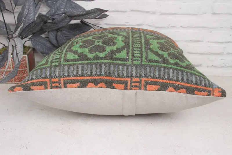 Indoor Pillow Sham, Kilim Pillow, Gift Pillow, Outdoor Pillow, Turkish Rugs Cushion, Cushion Case, 20x20 Green Pillow Case, Pillow for Couch - 5