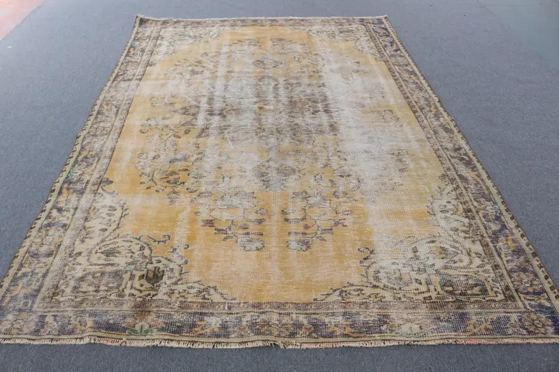 Sarı Oryantal Halı, Kahverengi Desenli 9,3x9,32 ft