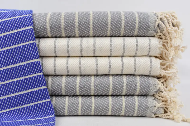 Beach Towel Monogrammed Turkish Cotton Light Gray Herringbone, 70x40 Inches