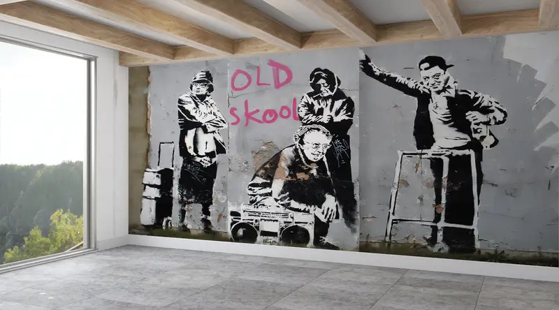 Abstrakte Graffiti-gedruckte Tapete: Banksy Old Skool Vibes