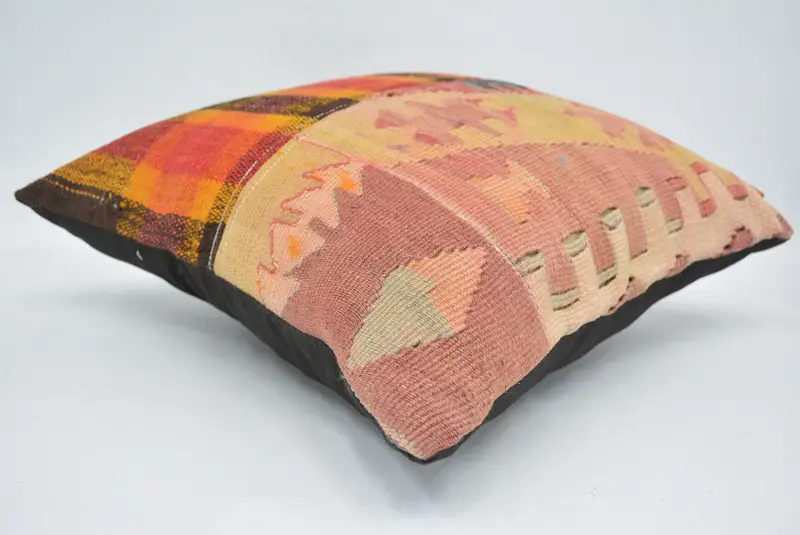 Throw Kilim Pillow, Pillow for Couch, Square Throw Cushion, 14x14 Orange Pillow Case, Cushion, Cotton Pillow Case, Interior Designer Pillow - 6