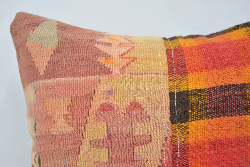 Throw Kilim Pillow, Pillow for Couch, Square Throw Cushion, 14x14 Orange Pillow Case, Cushion, Cotton Pillow Case, Interior Designer Pillow - 2