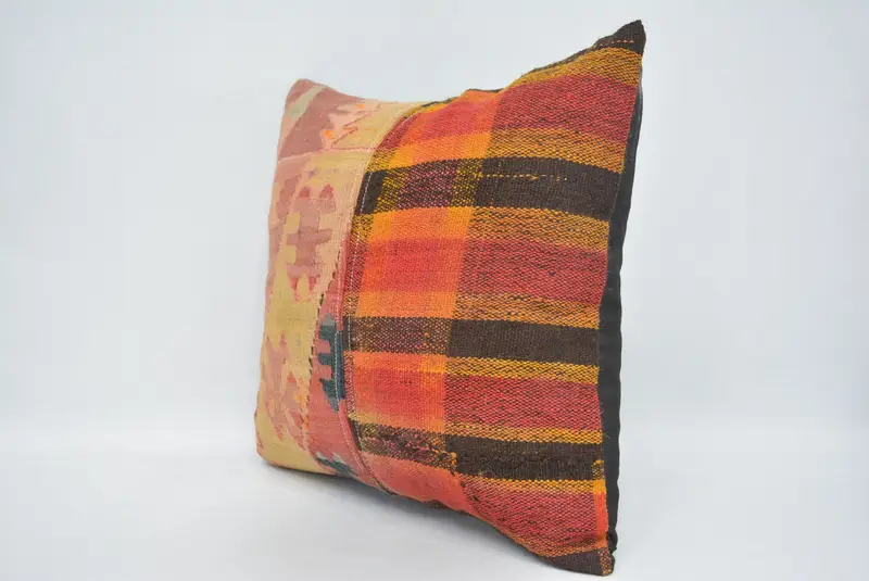 Throw Kilim Pillow, Pillow for Couch, Square Throw Cushion, 14x14 Orange Pillow Case, Cushion, Cotton Pillow Case, Interior Designer Pillow - 4