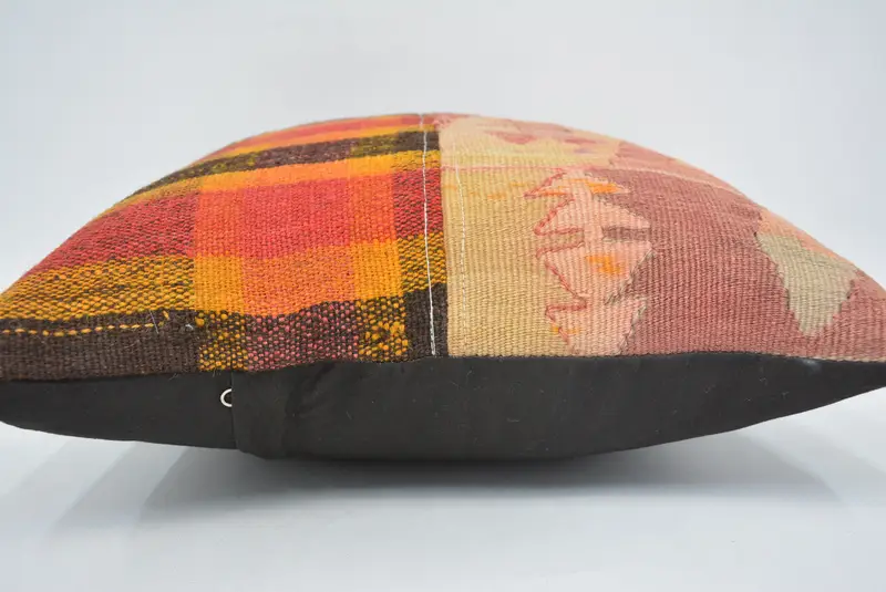 Throw Kilim Pillow, Pillow for Couch, Square Throw Cushion, 14x14 Orange Pillow Case, Cushion, Cotton Pillow Case, Interior Designer Pillow - 5
