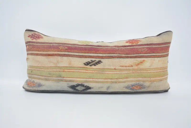 Almohada de tiro de cáñamo beige y verde, almohada cuadrada bordada vintage