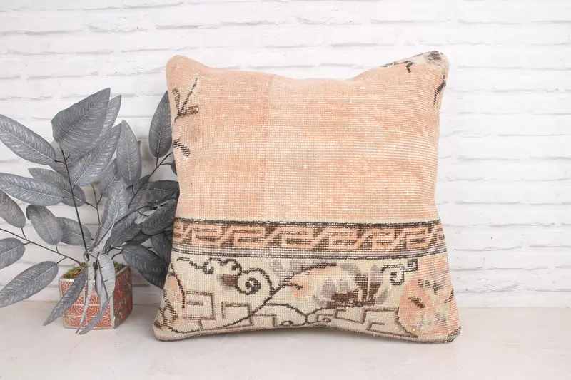 Office Chair Cushion Cover, Vintage Pillow, 24x24 Orange Pillow, Throw Kilim Pillow, Boho Pillow, Cushion Cover, Designer Throw Pillow Sham - 1
