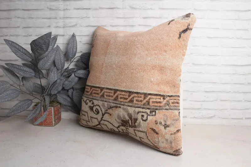 Office Chair Cushion Cover, Vintage Pillow, 24x24 Orange Pillow, Throw Kilim Pillow, Boho Pillow, Cushion Cover, Designer Throw Pillow Sham - 4