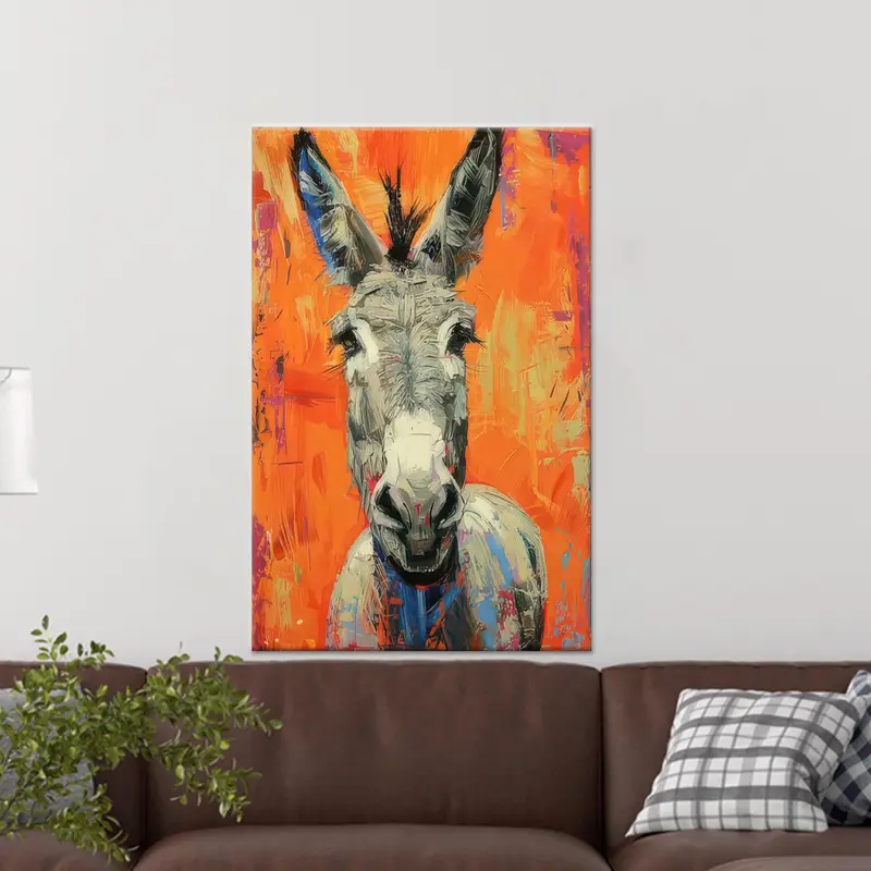 Soyut Modern Turuncu Eşek Portresi Baskılı Kanvas Tablo