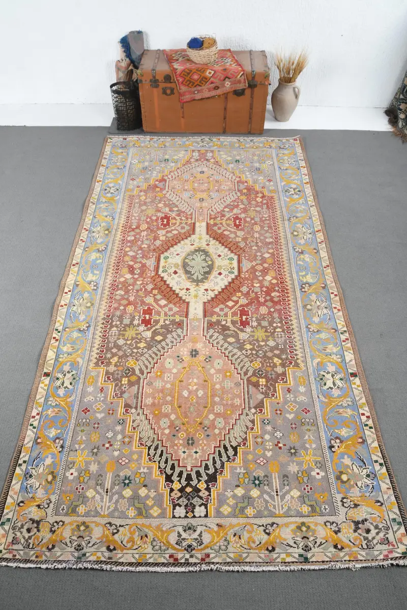 5.2x10.2 ft Turkish Rug, Vintage Large Rug, Red Blue Camouflage Rug - 1