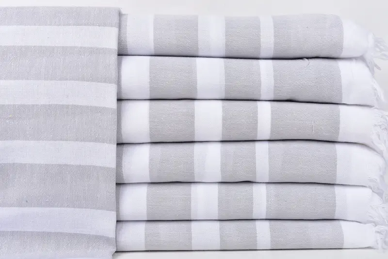 Organic Gray Striped Turkish Bath Towel, Beige, 40x63 Inches