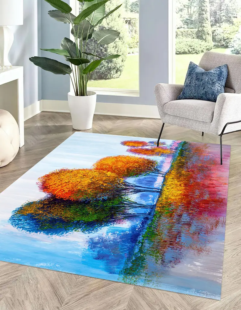 Zarif Baskılı Halı: Sonbahar Renklerinde Soyut Orman