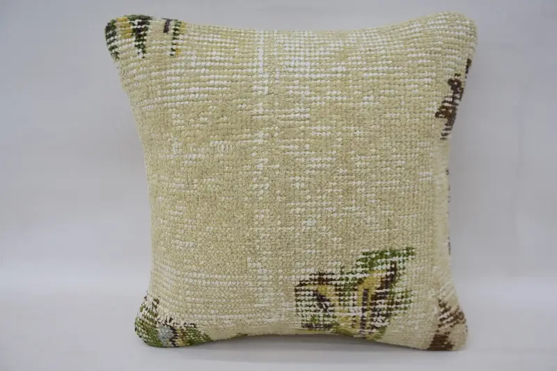 Small Square Turkish Pillow Sham, Beige Moroccan 12x12 inch Cushion Cover - 1
