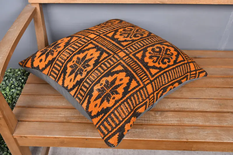 Kilim Rug Pillow Cover, Pillow, Oriental Pillow, Kilim Pillow Cover, Kilim Cushion Sham, 20x20 Orange Cushion Cover, Antique Pillows - 2