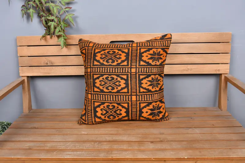 Kilim Rug Pillow Cover, Pillow, Oriental Pillow, Kilim Pillow Cover, Kilim Cushion Sham, 20x20 Orange Cushion Cover, Antique Pillows - 6