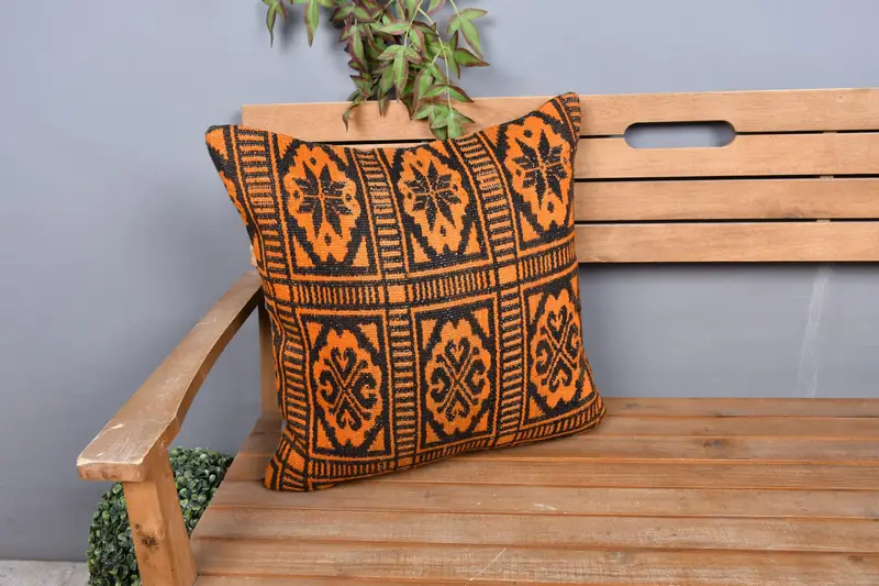 Kilim Rug Pillow Cover, Pillow, Oriental Pillow, Kilim Pillow Cover, Kilim Cushion Sham, 20x20 Orange Cushion Cover, Antique Pillows - 1