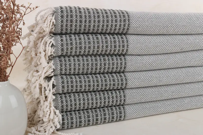 Custom Turkish Beach Towel Khaki Green Striped, 36x69 Inches