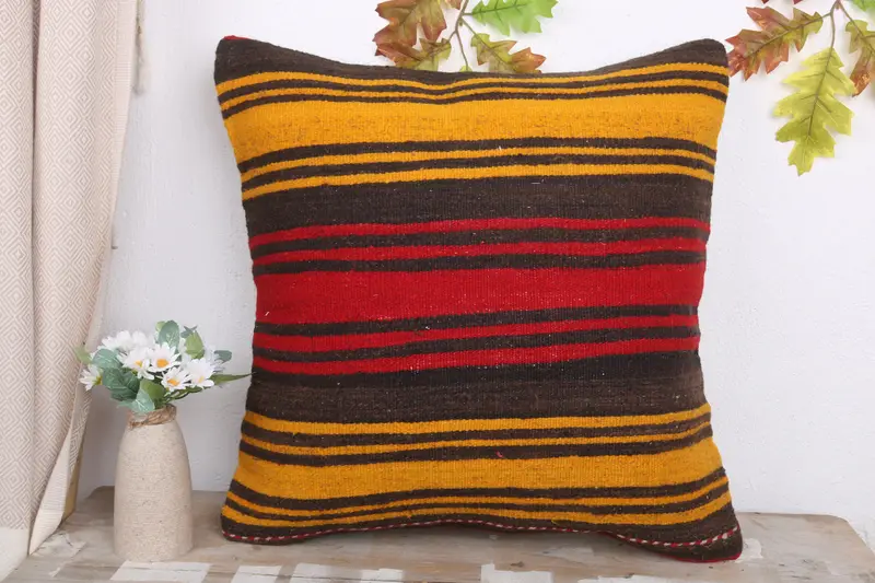 Kilim Pillow Cover, Vintage Kilim Throw Pillow, Kilim Cushion Sham, Cushion Cover, Outdoor Bolster Pillow, 20x20 Red Pillow Case - 2