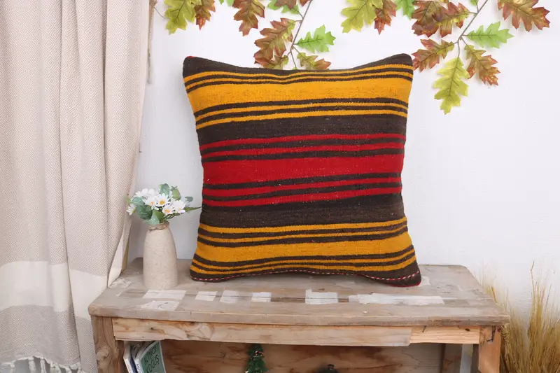 Kilim Pillow Cover, Vintage Kilim Throw Pillow, Kilim Cushion Sham, Cushion Cover, Outdoor Bolster Pillow, 20x20 Red Pillow Case - 1