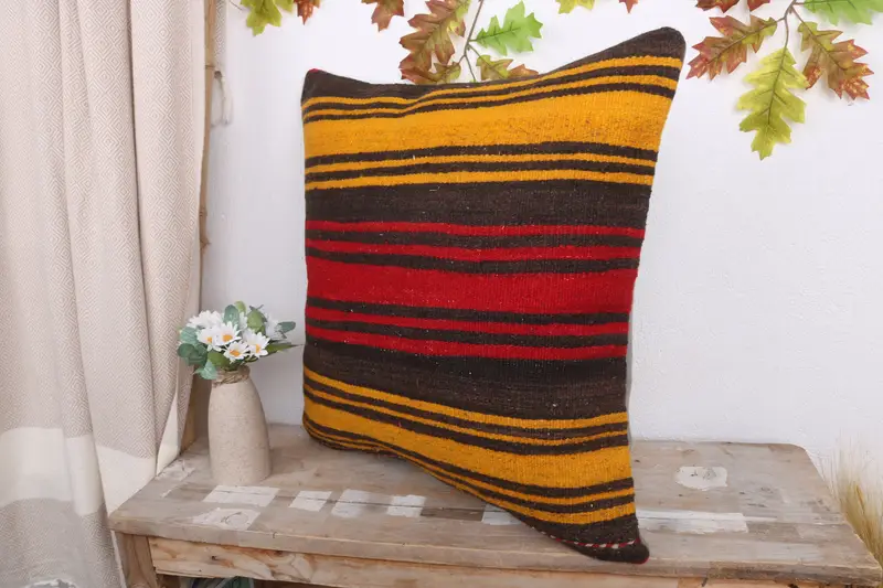 Kilim Pillow Cover, Vintage Kilim Throw Pillow, Kilim Cushion Sham, Cushion Cover, Outdoor Bolster Pillow, 20x20 Red Pillow Case - 4