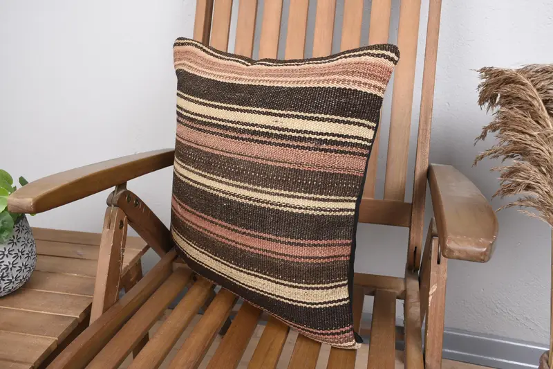 18x18 Brown Pillow Sham, Throw Kilim Pillow, Accent Throw Pillow Case, Pillow for Couch, Decorative Bolster Pillow, Pillow Sham, Turkish Pillow - 3