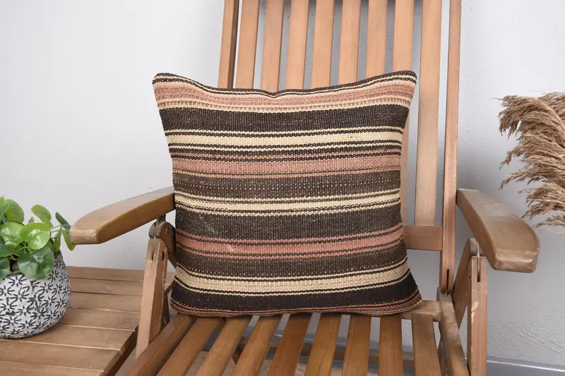 18x18 Brown Pillow Sham, Throw Kilim Pillow, Accent Throw Pillow Case, Pillow for Couch, Decorative Bolster Pillow, Pillow Sham, Turkish Pillow - 1