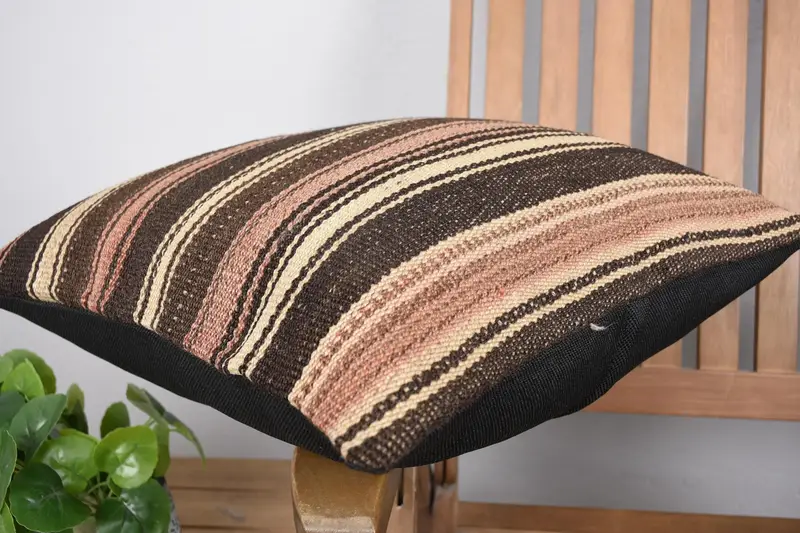 18x18 Brown Pillow Sham, Throw Kilim Pillow, Accent Throw Pillow Case, Pillow for Couch, Decorative Bolster Pillow, Pillow Sham, Turkish Pillow - 6