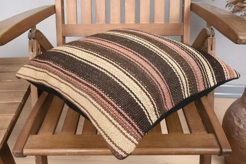 18x18 Brown Pillow Sham, Throw Kilim Pillow, Accent Throw Pillow Case, Pillow for Couch, Decorative Bolster Pillow, Pillow Sham, Turkish Pillow - 4