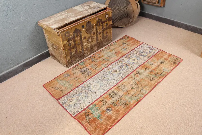 Alfombra oriental naranja y beige, decoración elegante de 3x4,8 pies