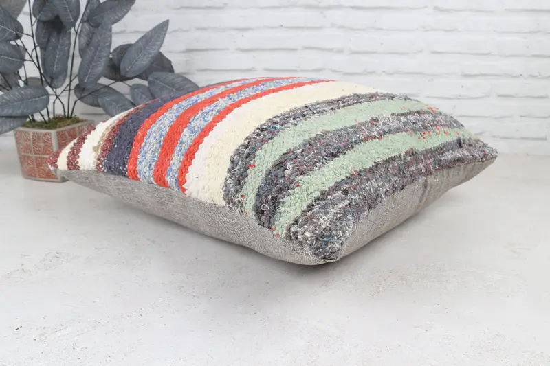 22x22 Orange Pillow Cover, Pillow Sham, Outdoor Patio Pillow Cover, Interior Designer Pillow, Boho Pillow Sham Cover, Vintage Kilim Throw Pillow - 7
