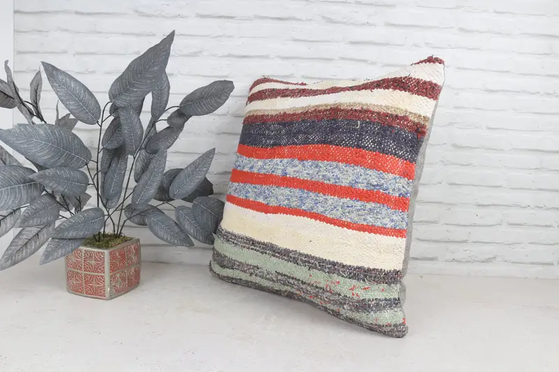 22x22 Orange Pillow Cover, Pillow Sham, Outdoor Patio Pillow Cover, Interior Designer Pillow, Boho Pillow Sham Cover, Vintage Kilim Throw Pillow - 5