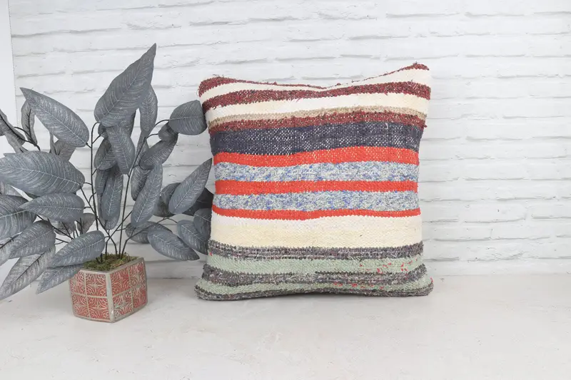 22x22 Orange Pillow Cover, Pillow Sham, Outdoor Patio Pillow Cover, Interior Designer Pillow, Boho Pillow Sham Cover, Vintage Kilim Throw Pillow - 1