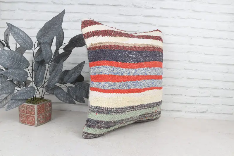 22x22 Orange Pillow Cover, Pillow Sham, Outdoor Patio Pillow Cover, Interior Designer Pillow, Boho Pillow Sham Cover, Vintage Kilim Throw Pillow - 4