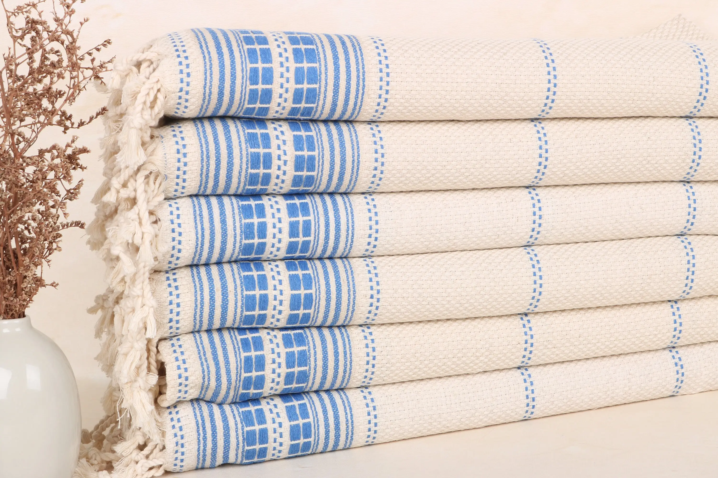 Wedding Gift Linen Tea Towel Petrol Blue Striped 20x40 Inches - 1
