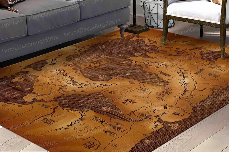 Vintage Kahverengi Eski Harita Baskılı Halı: Eğitici ve Zarif Dekor