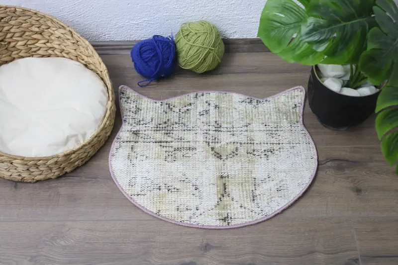 Medium Beige & Yellow Cotton Pet Mat with Foam Filling, Pet Pad