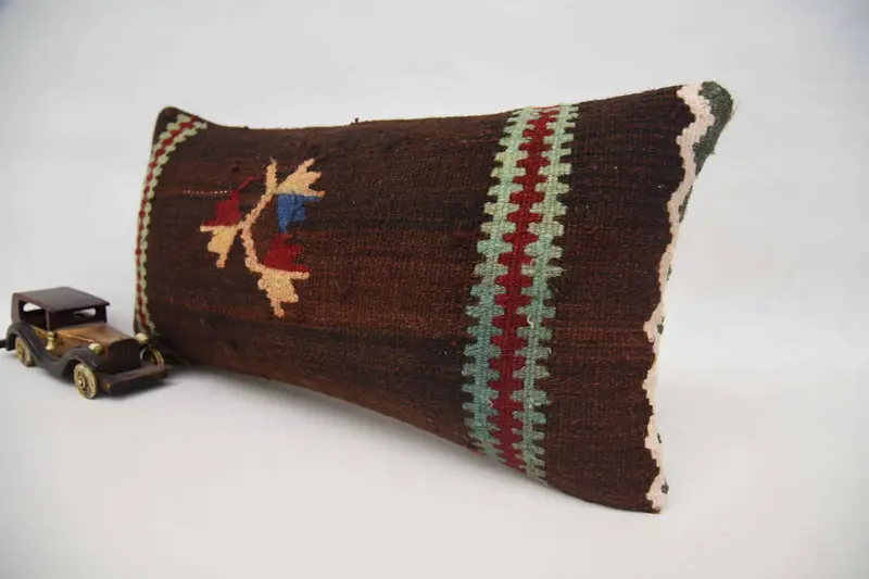 Kilim Pillow, Vintage Kilim Throw Pillow, Traditional Pillow Cover, Pillow, Turkish Kilim Pillow, Natural Cushion, 12x24 Brown Cushion Cover - 3