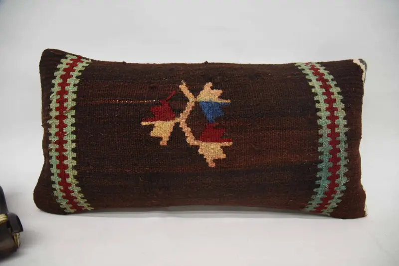 Kilim Pillow, Vintage Kilim Throw Pillow, Traditional Pillow Cover, Pillow, Turkish Kilim Pillow, Natural Cushion, 12x24 Brown Cushion Cover - 1