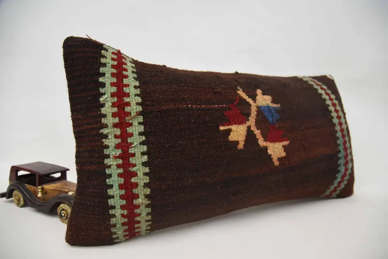 Kilim Pillow, Vintage Kilim Throw Pillow, Traditional Pillow Cover, Pillow, Turkish Kilim Pillow, Natural Cushion, 12x24 Brown Cushion Cover - 2