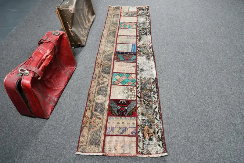 2x7.2 ft Türk Halısı, Vintage Yolluk Halısı, Kırmızı İkat Yün Halı - 1