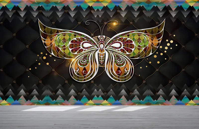 Modern Wall Paper,Butterfly And Colored Triangles,Custom Wall Paper,Animal Wallpaper,3d Wall Paper,Colorful Wall Painting, - 8